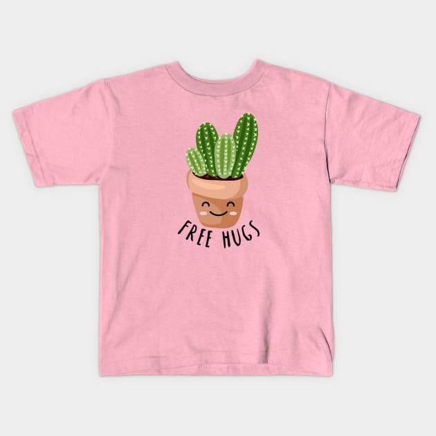 Free Hugs - Happy Cactus design Kids T-Shirt by Plantitas